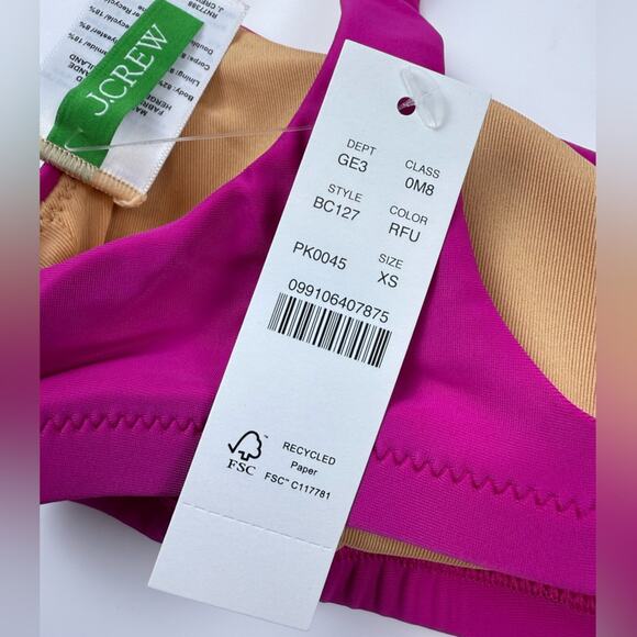 NWT J. Crew Bikini Bundle Radiant Fuscia Square Neck Top and 2 Bottoms Size XS - Picture 4 of 9